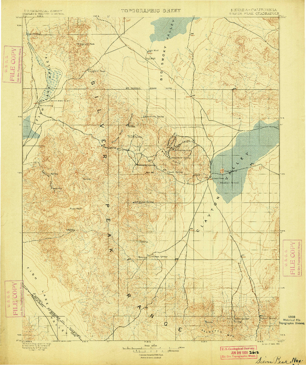 USGS 1:125000-SCALE QUADRANGLE FOR SILVER PEAK, NV 1900