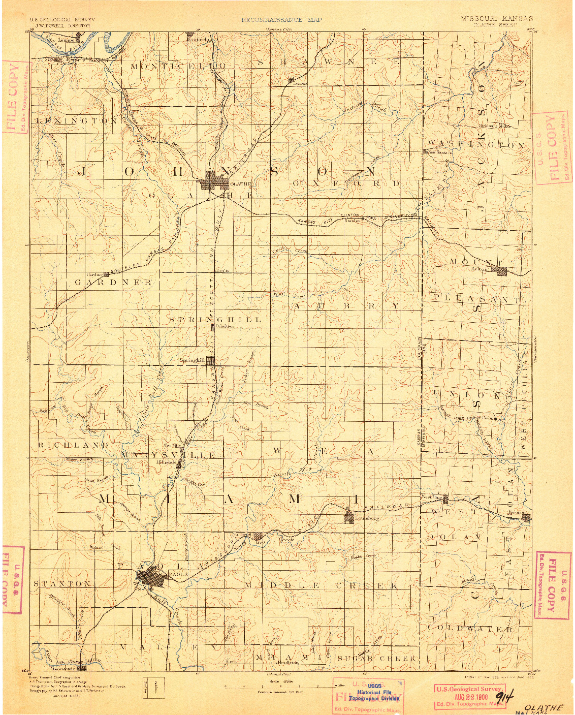 USGS 1:125000-SCALE QUADRANGLE FOR OLATHE, MO 1893