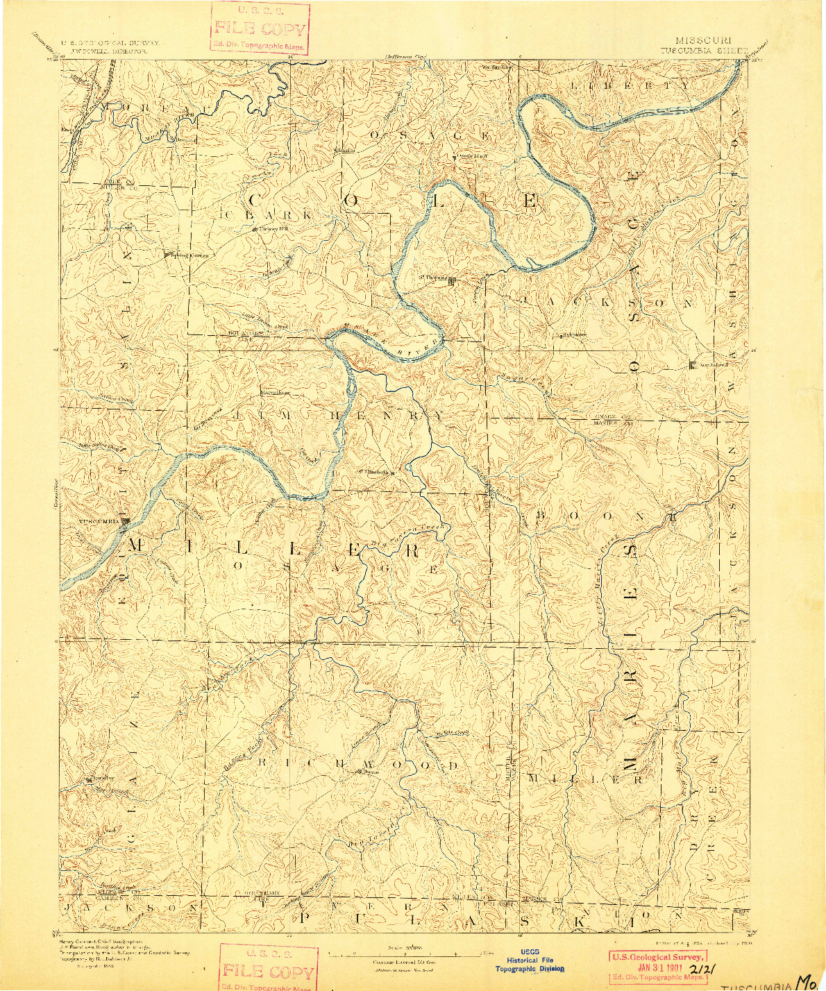 USGS 1:125000-SCALE QUADRANGLE FOR TUSCUMBIA, MO 1894