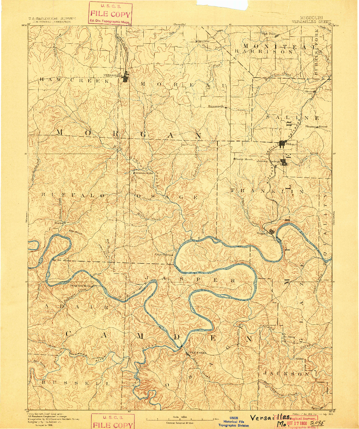 USGS 1:125000-SCALE QUADRANGLE FOR VERSAILLES, MO 1893