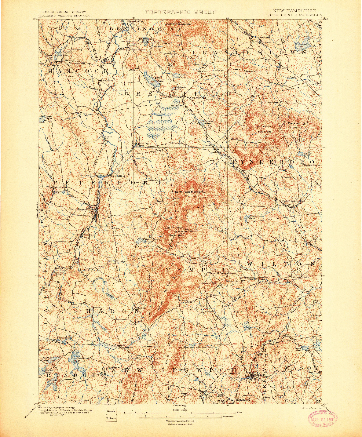 USGS 1:62500-SCALE QUADRANGLE FOR PETERBORO, NH 1900