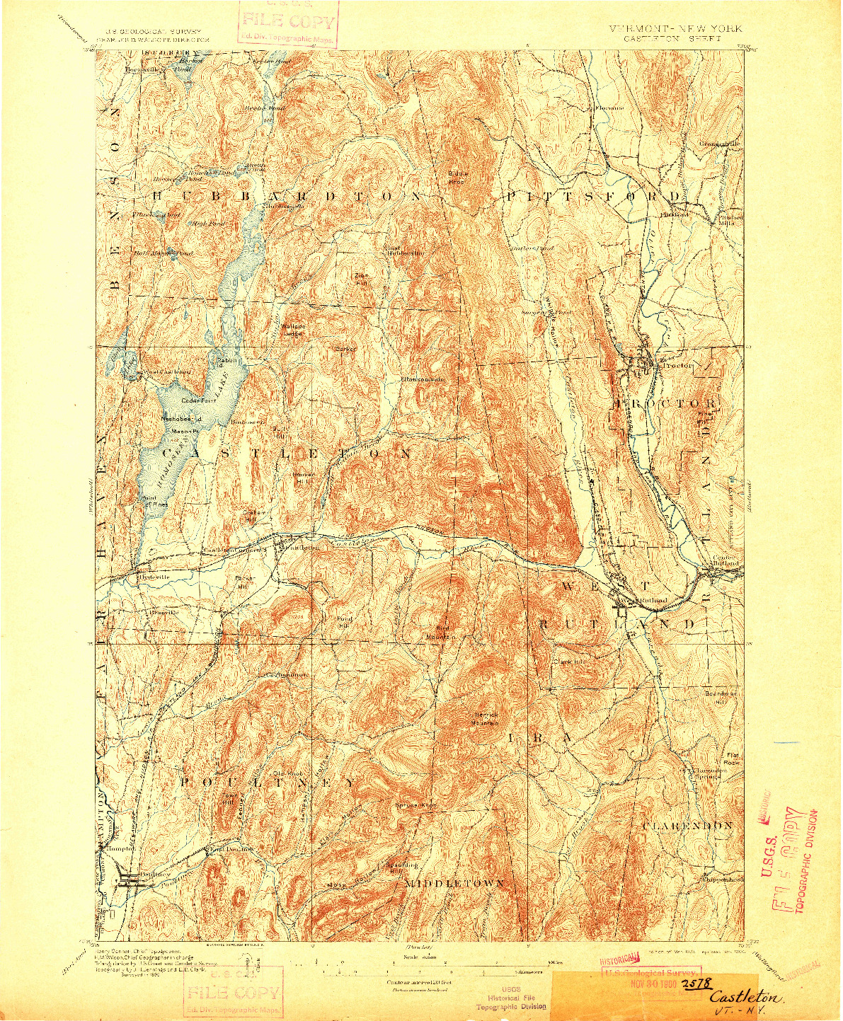 USGS 1:62500-SCALE QUADRANGLE FOR CASTLETON, VT 1897