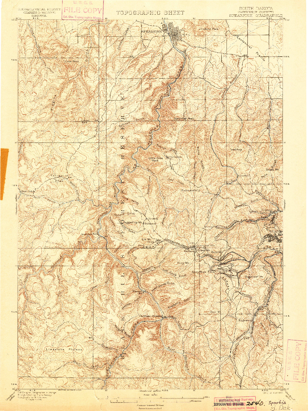 USGS 1:62500-SCALE QUADRANGLE FOR SPEARFISH, SD 1900