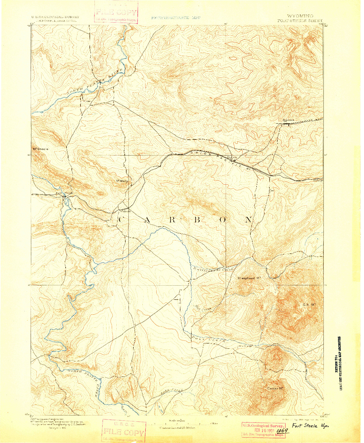 USGS 1:125000-SCALE QUADRANGLE FOR FORT STEELE, WY 1893