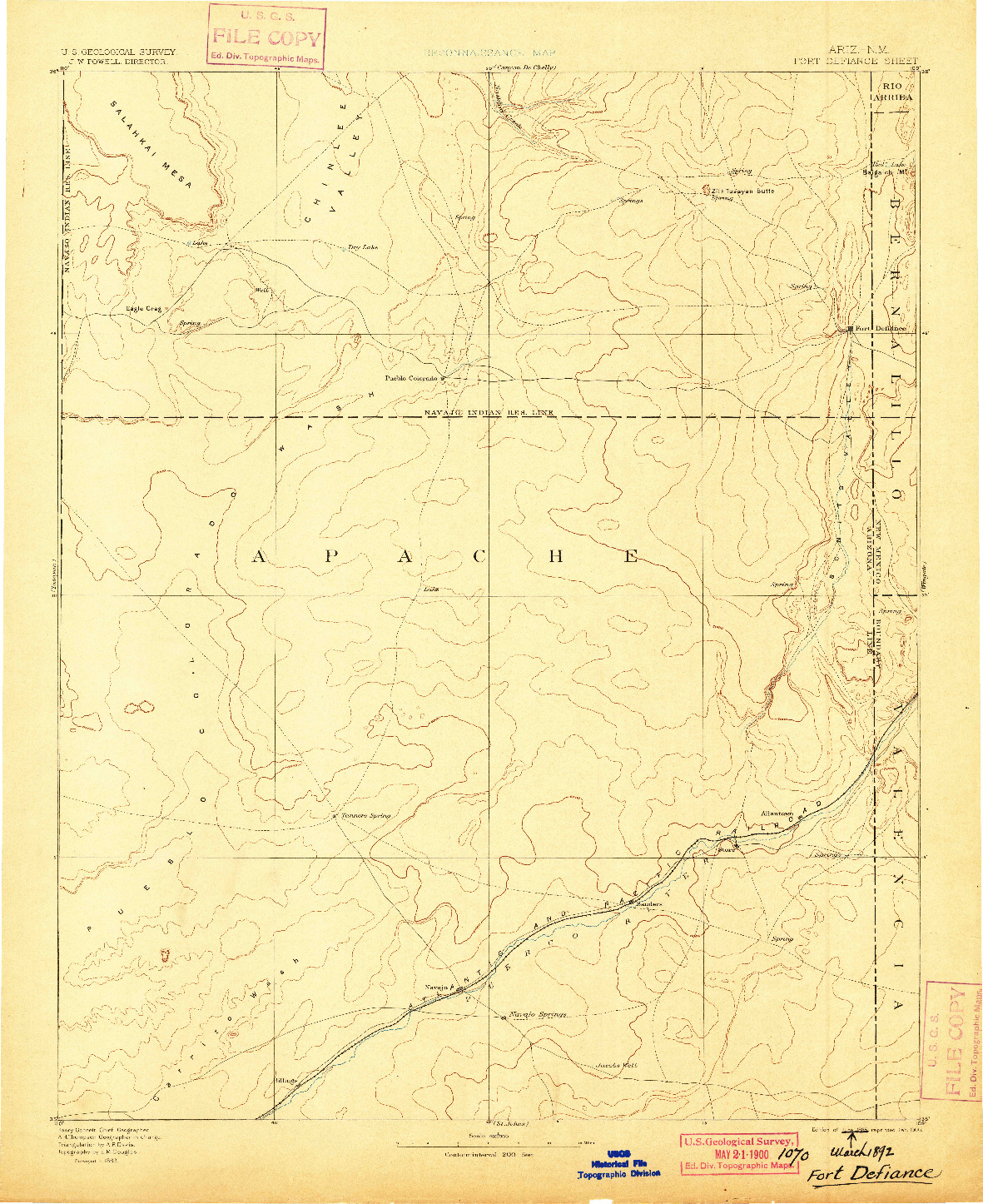 USGS 1:250000-SCALE QUADRANGLE FOR FORT DEFIANCE, AZ 1892