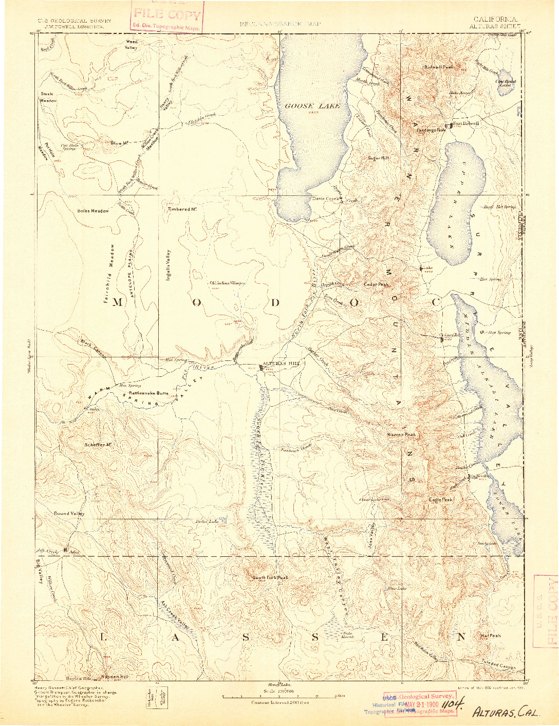 USGS 1:250000-SCALE QUADRANGLE FOR ALTURAS, CA 1892