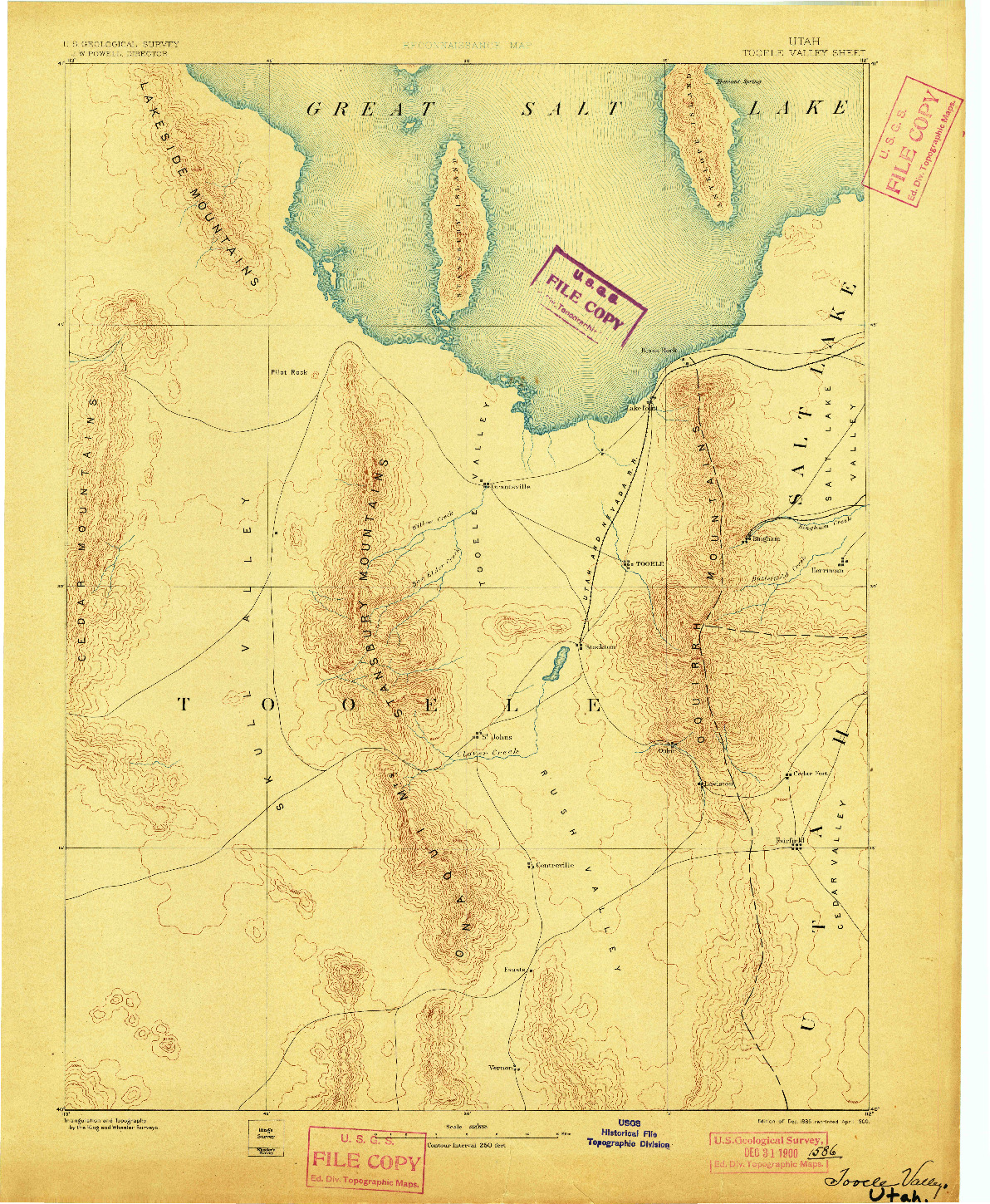 USGS 1:250000-SCALE QUADRANGLE FOR TOOELE VALLEY, UT 1885