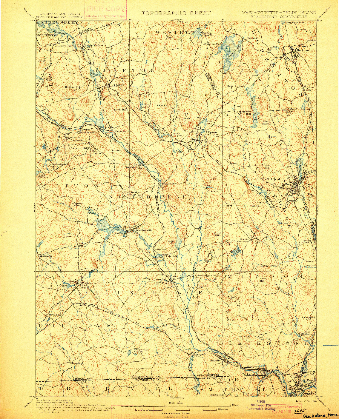 USGS 1:62500-SCALE QUADRANGLE FOR BLACKSTONE, MA 1900