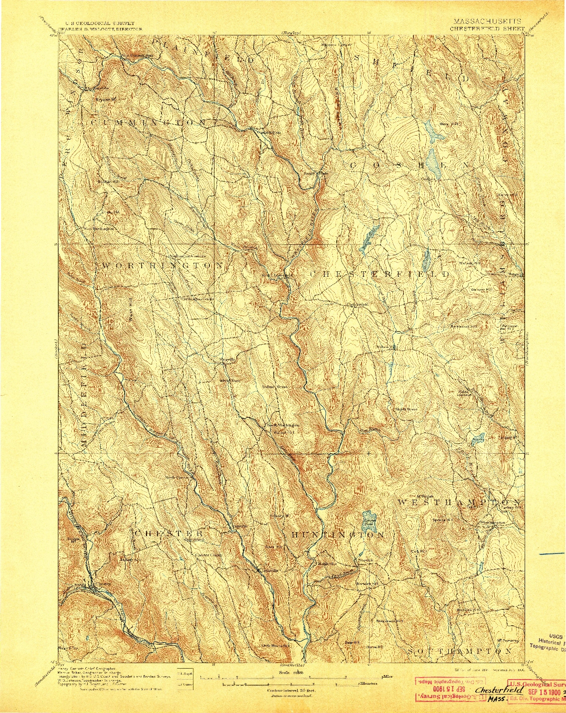 USGS 1:62500-SCALE QUADRANGLE FOR CHESTERFIELD, MA 1895