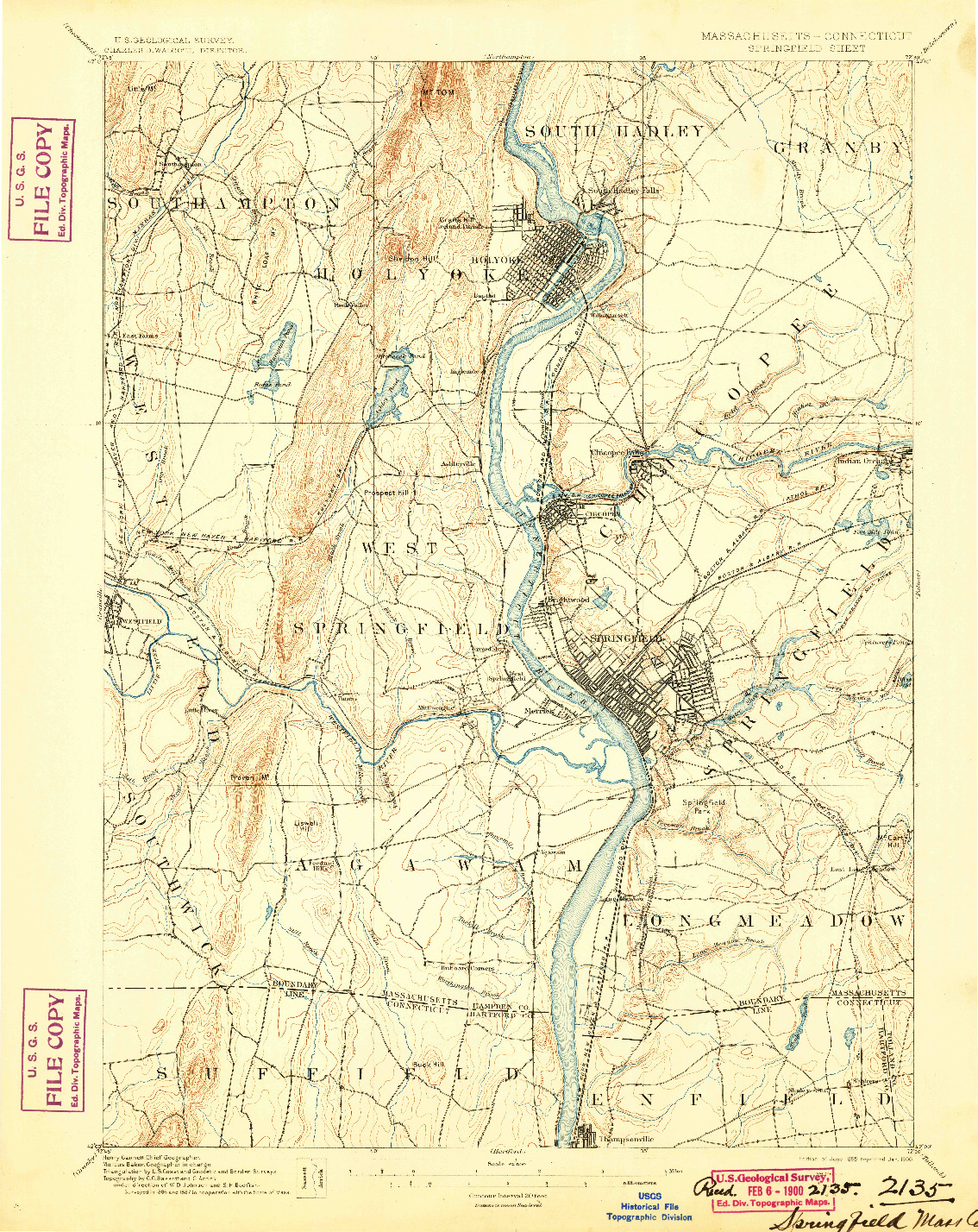 USGS 1:62500-SCALE QUADRANGLE FOR SPRINGFIELD, MA 1895