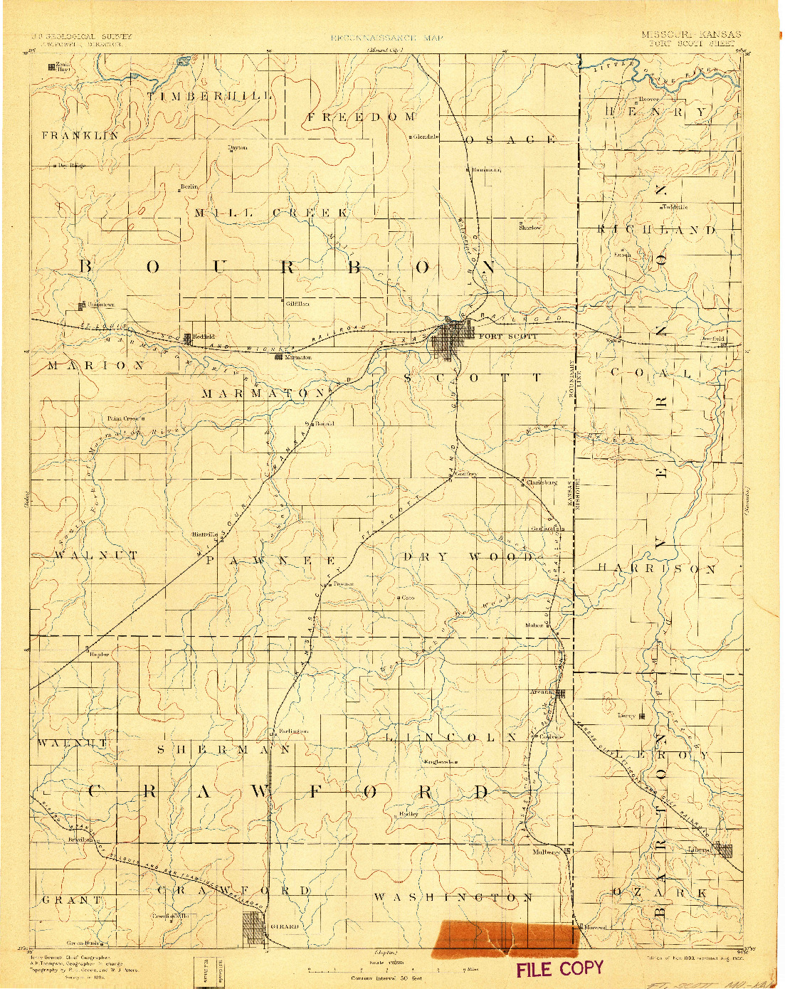 USGS 1:125000-SCALE QUADRANGLE FOR FT SCOTT, MO 1893