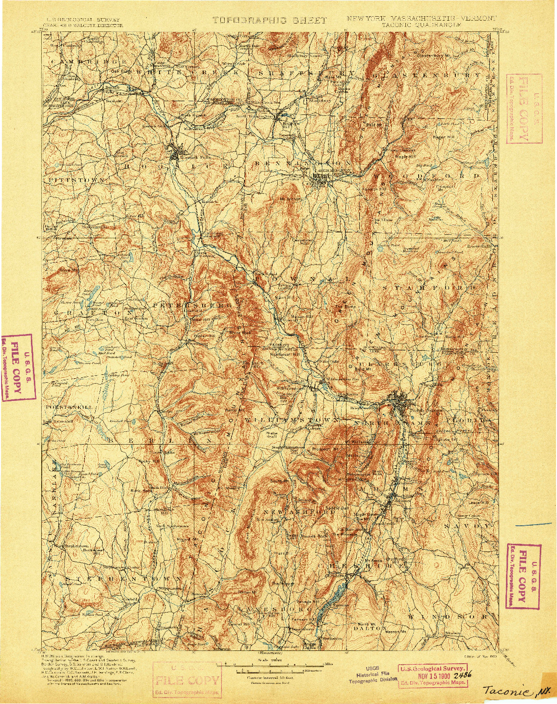 USGS 1:125000-SCALE QUADRANGLE FOR TACONIC, NY 1900