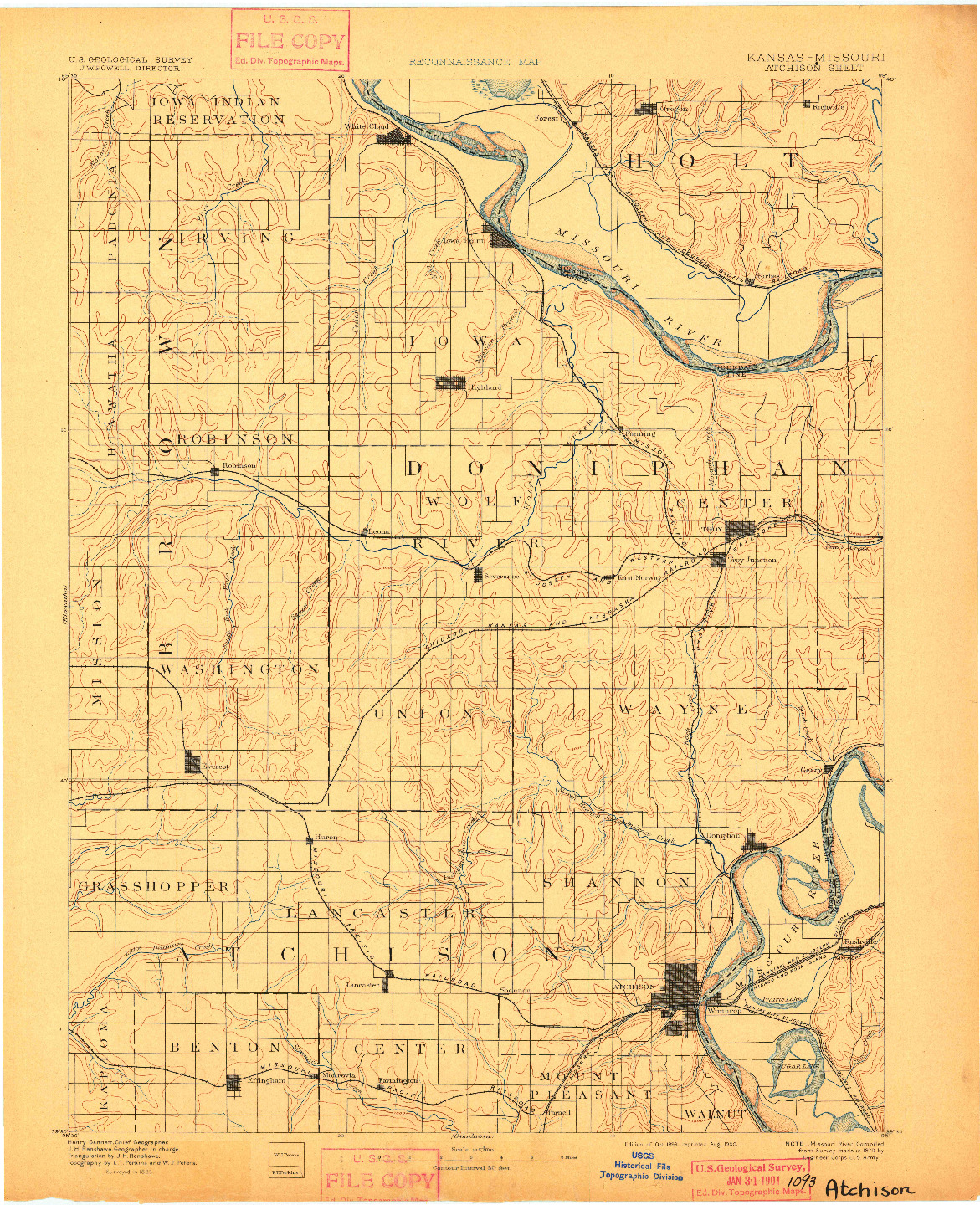 USGS 1:125000-SCALE QUADRANGLE FOR ATCHISON, KS 1893