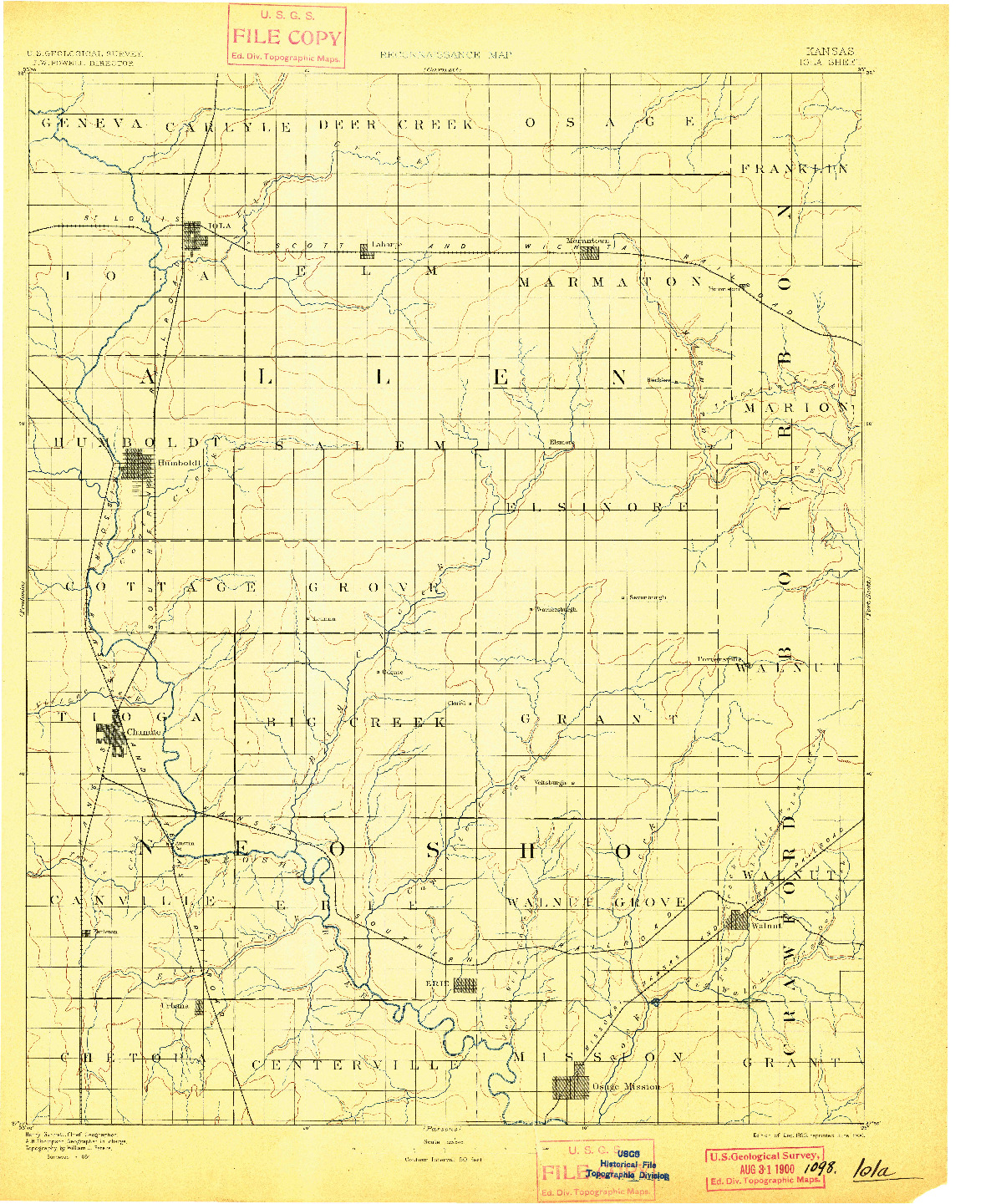 USGS 1:125000-SCALE QUADRANGLE FOR IOLA, KS 1893