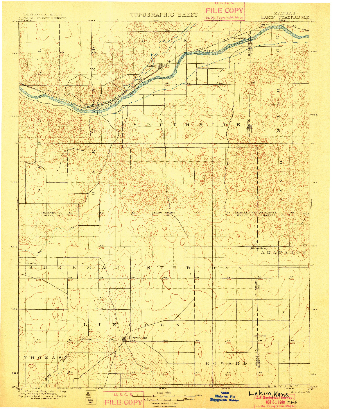 USGS 1:125000-SCALE QUADRANGLE FOR LAKIN, KS 1900