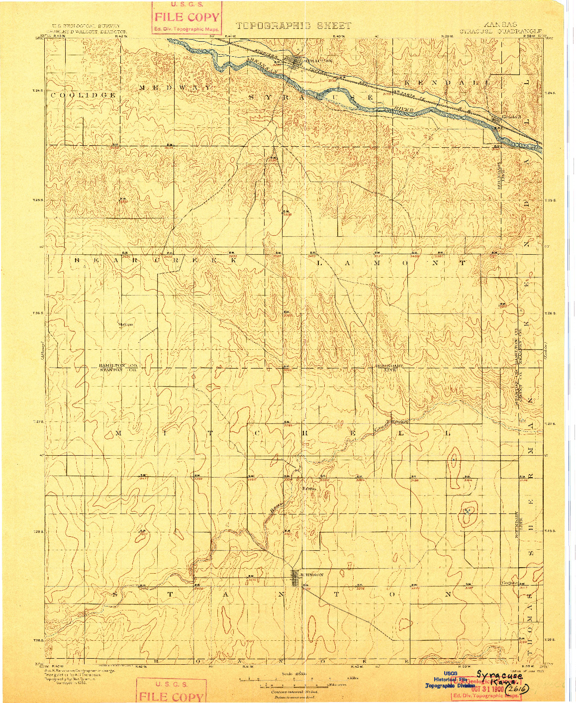USGS 1:125000-SCALE QUADRANGLE FOR SYRACUSE, KS 1900