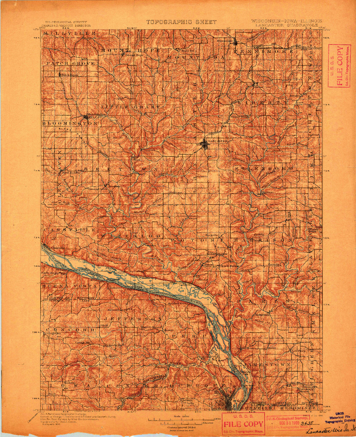 USGS 1:125000-SCALE QUADRANGLE FOR LANCASTER, WI 1900
