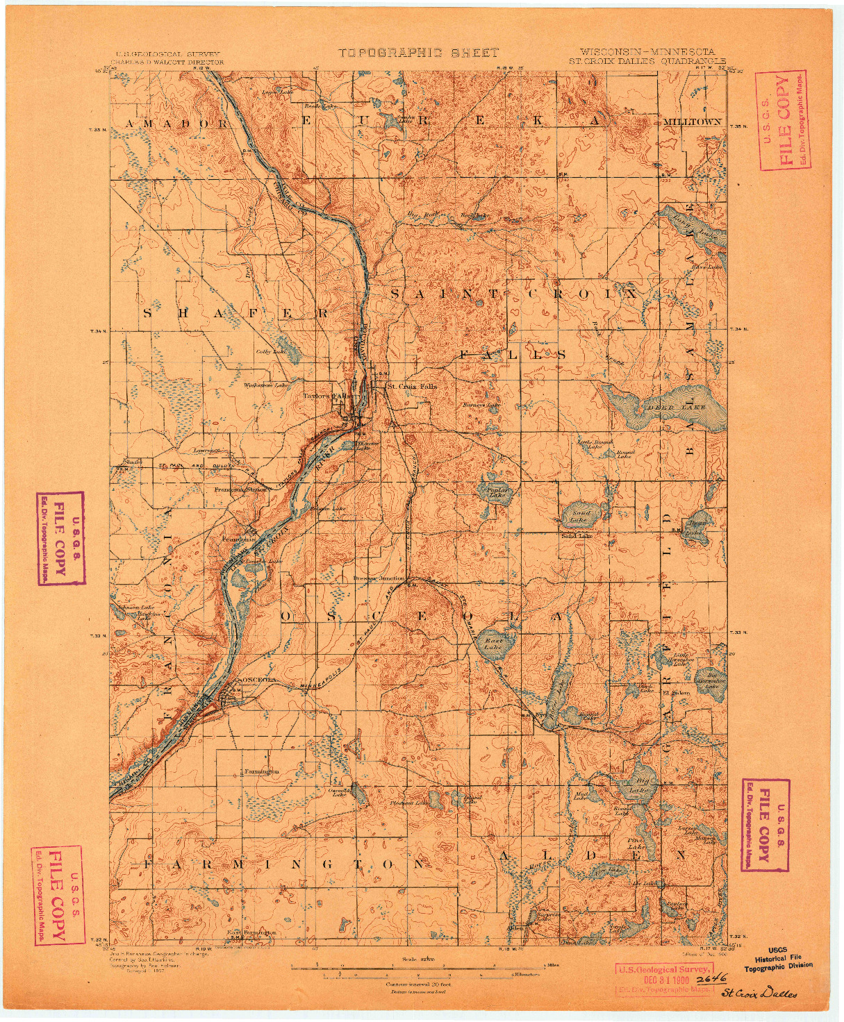 USGS 1:62500-SCALE QUADRANGLE FOR ST CROIX DALLES, WI 1900