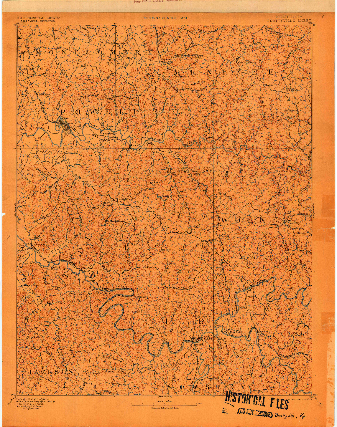 USGS 1:125000-SCALE QUADRANGLE FOR BEATTYVILLE, KY 1892