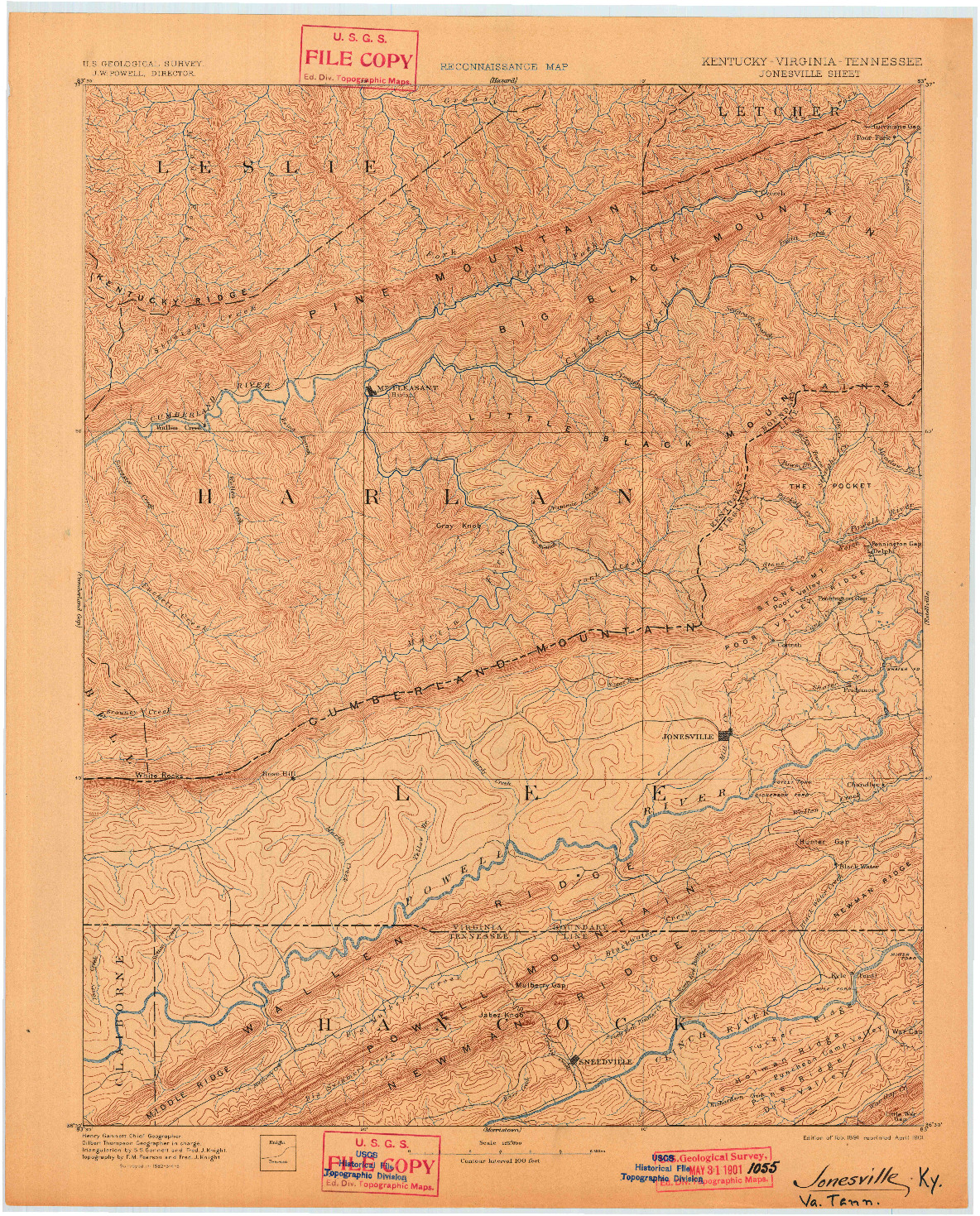 USGS 1:125000-SCALE QUADRANGLE FOR JONESVILLE, KY 1891