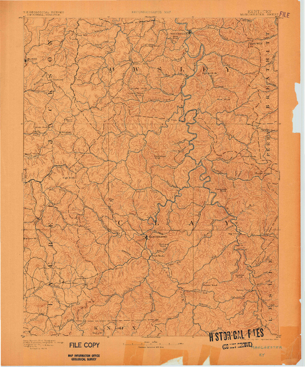 USGS 1:125000-SCALE QUADRANGLE FOR MANCHESTER, KY 1891