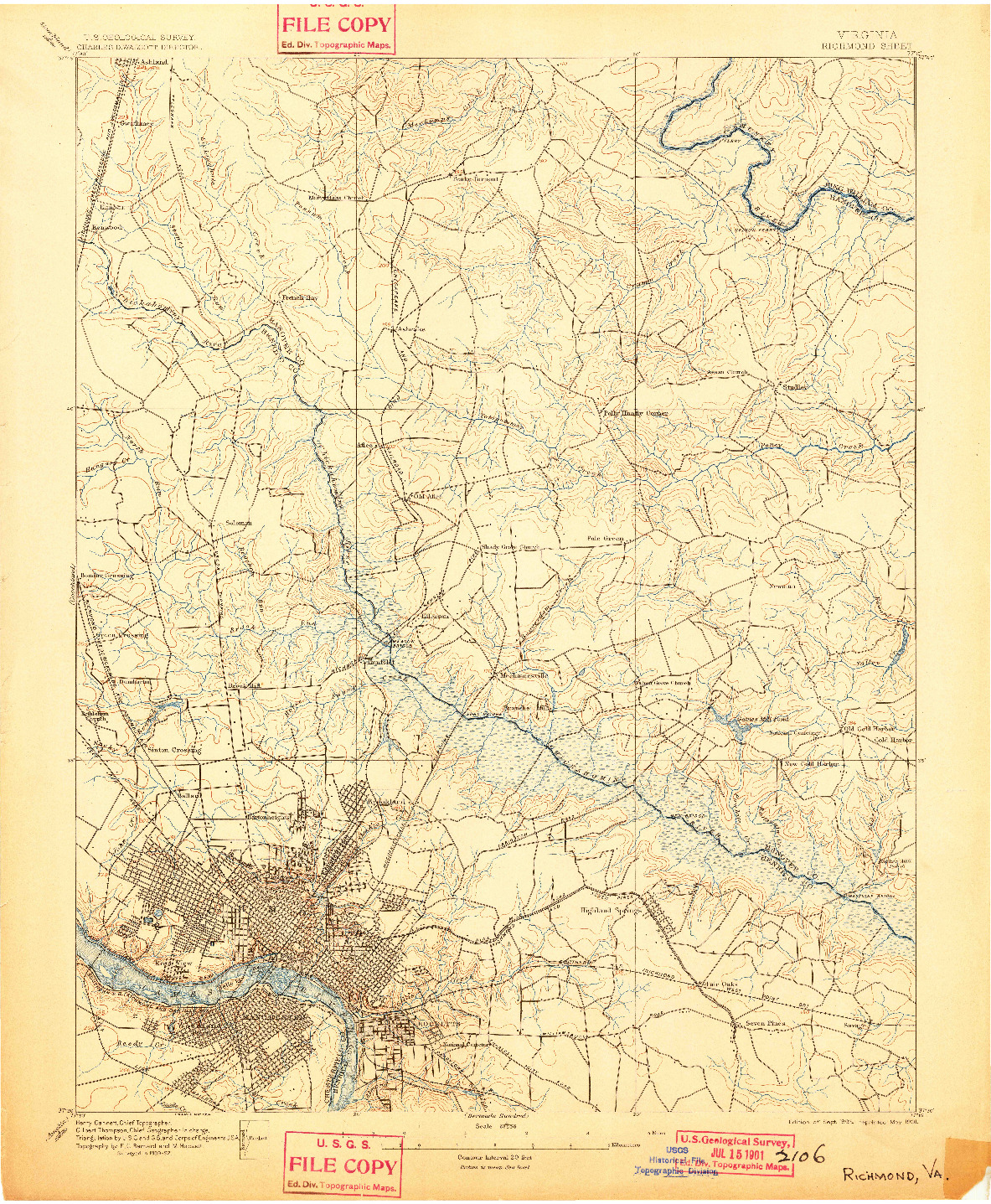 USGS 1:62500-SCALE QUADRANGLE FOR RICHMOND, VA 1895