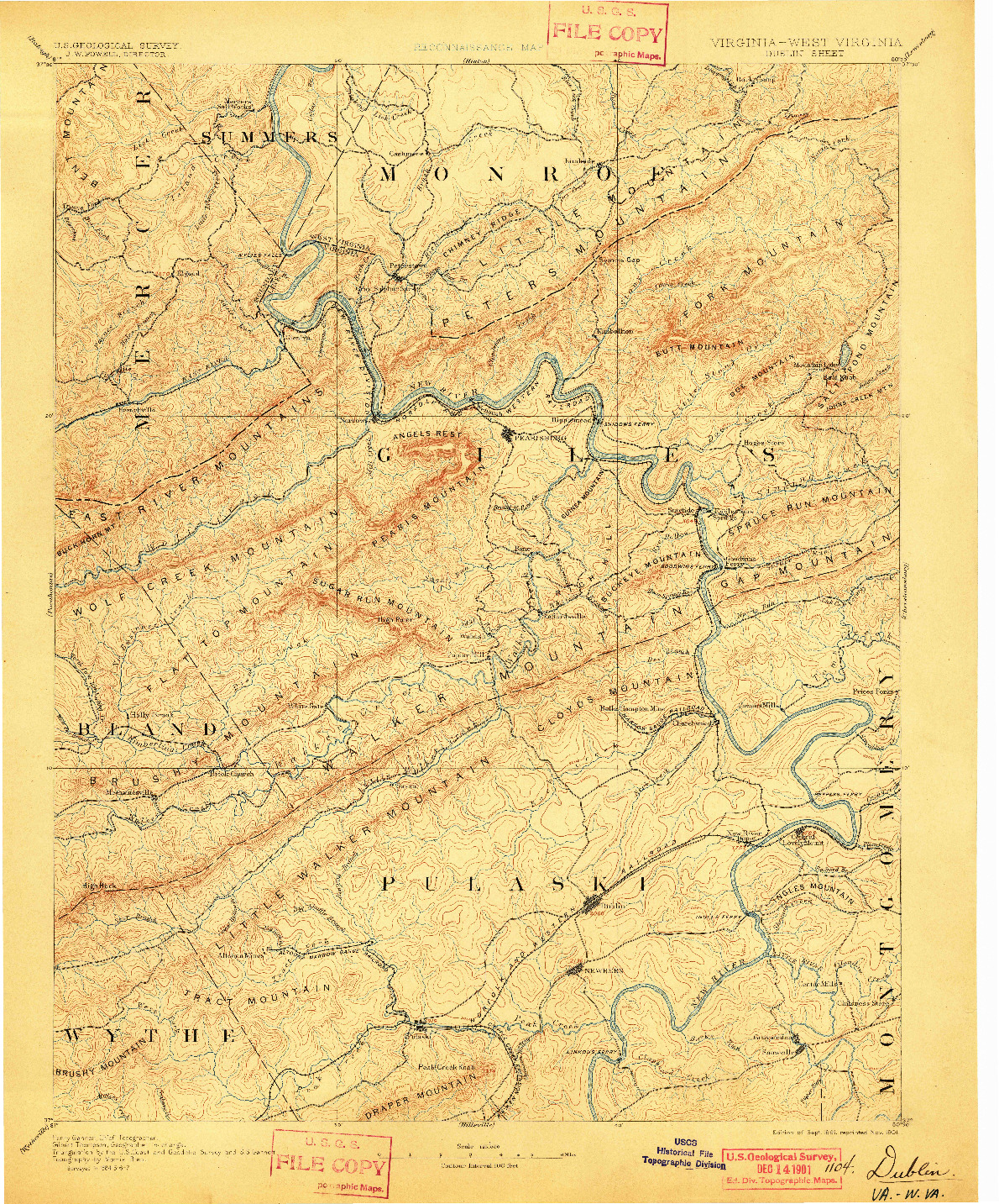 USGS 1:125000-SCALE QUADRANGLE FOR DUBLIN, VA 1891