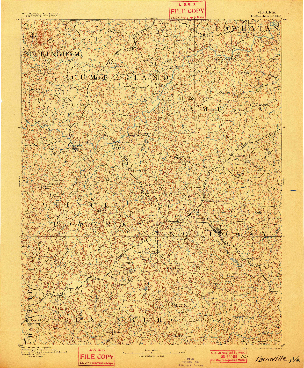 USGS 1:125000-SCALE QUADRANGLE FOR FARMVILLE, VA 1893