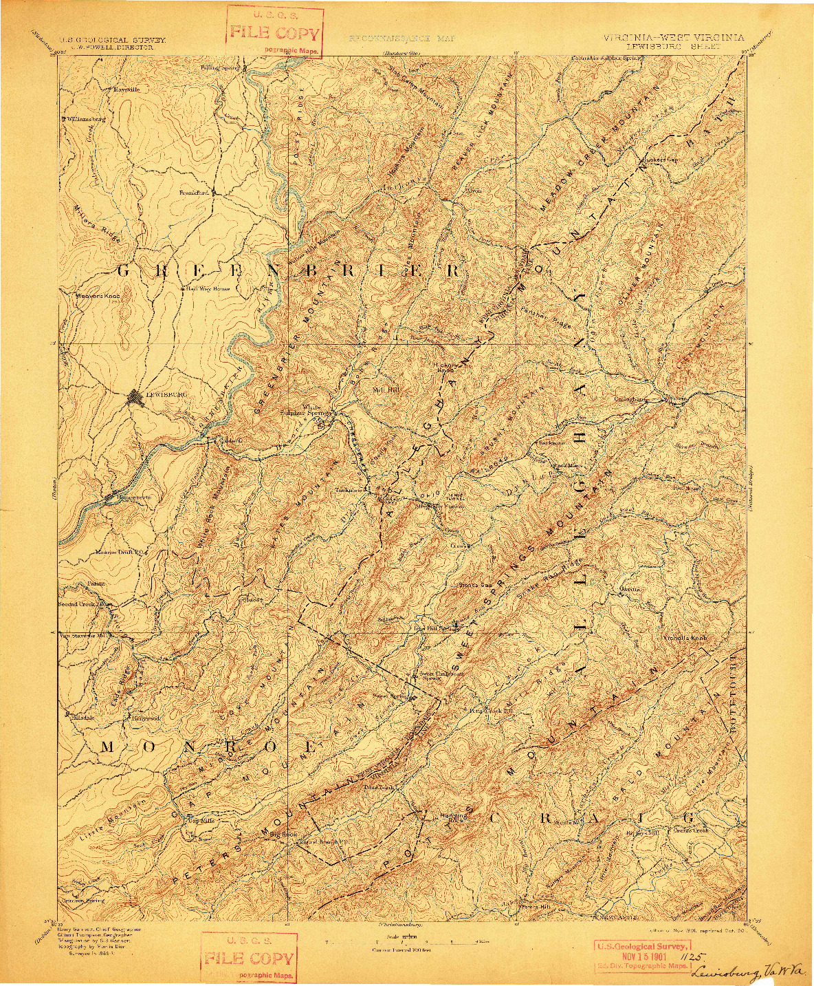 USGS 1:125000-SCALE QUADRANGLE FOR LEWISBURG, VA 1891