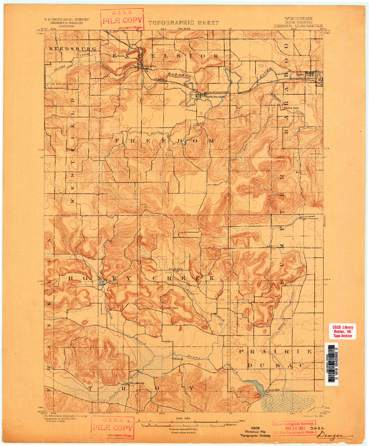 USGS 1:62500-SCALE QUADRANGLE FOR DENZER, WI 1901