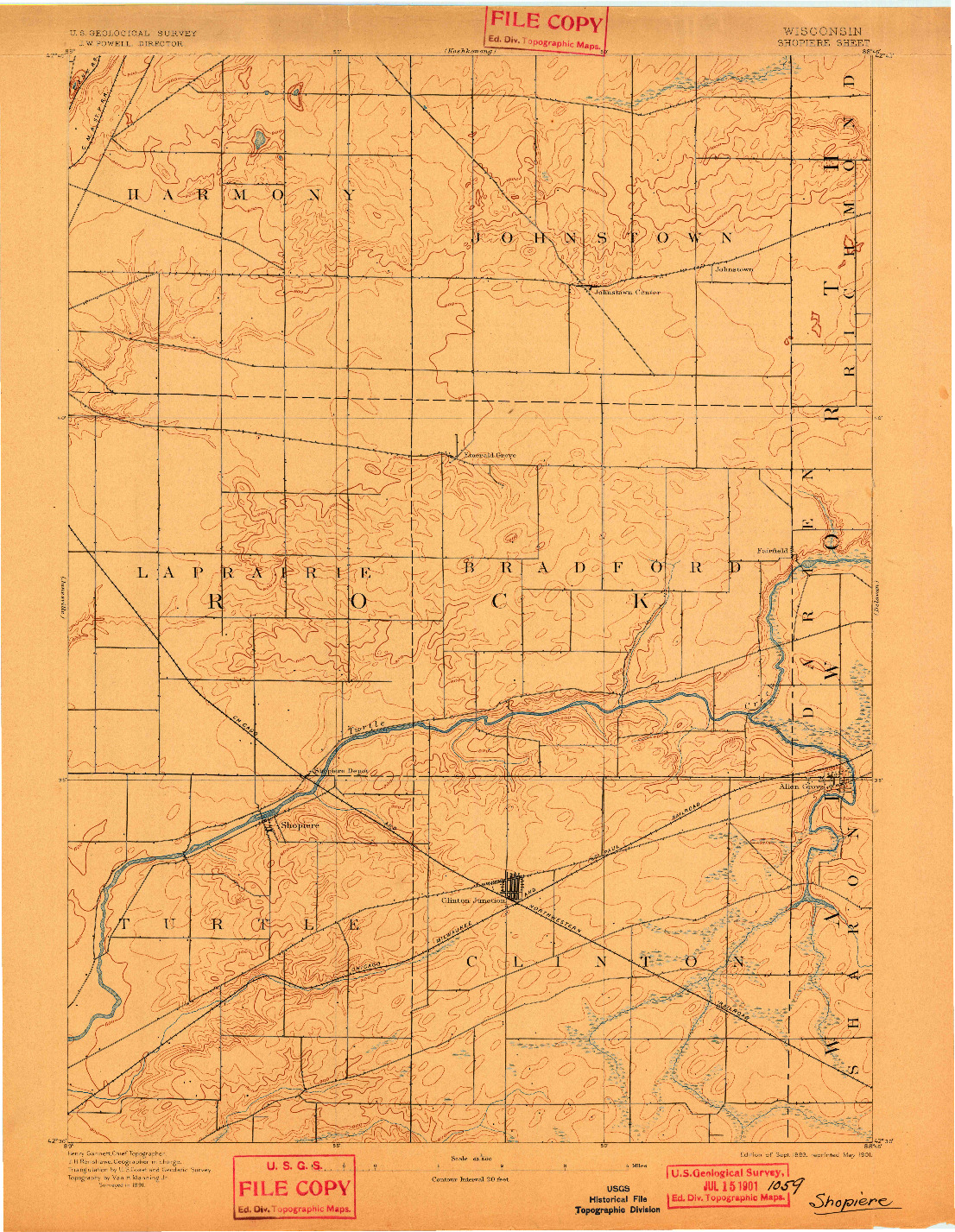 USGS 1:62500-SCALE QUADRANGLE FOR SHOPIERE, WI 1893