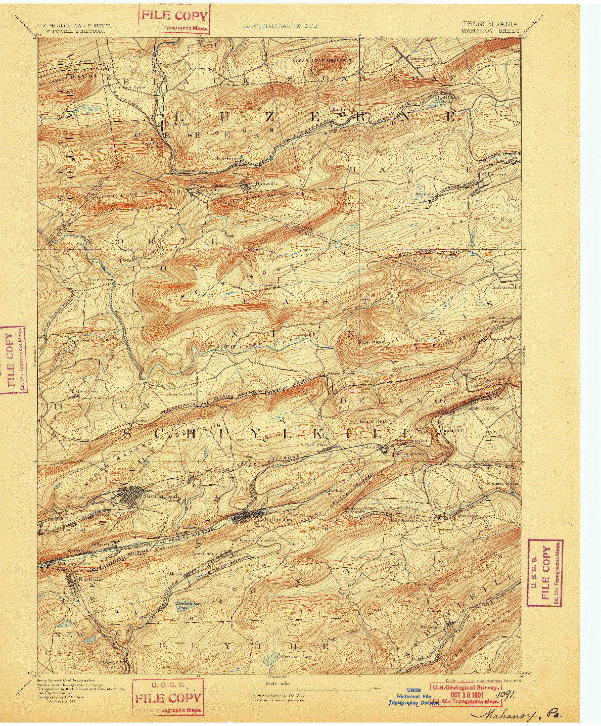 USGS 1:62500-SCALE QUADRANGLE FOR MAHANOY, PA 1893