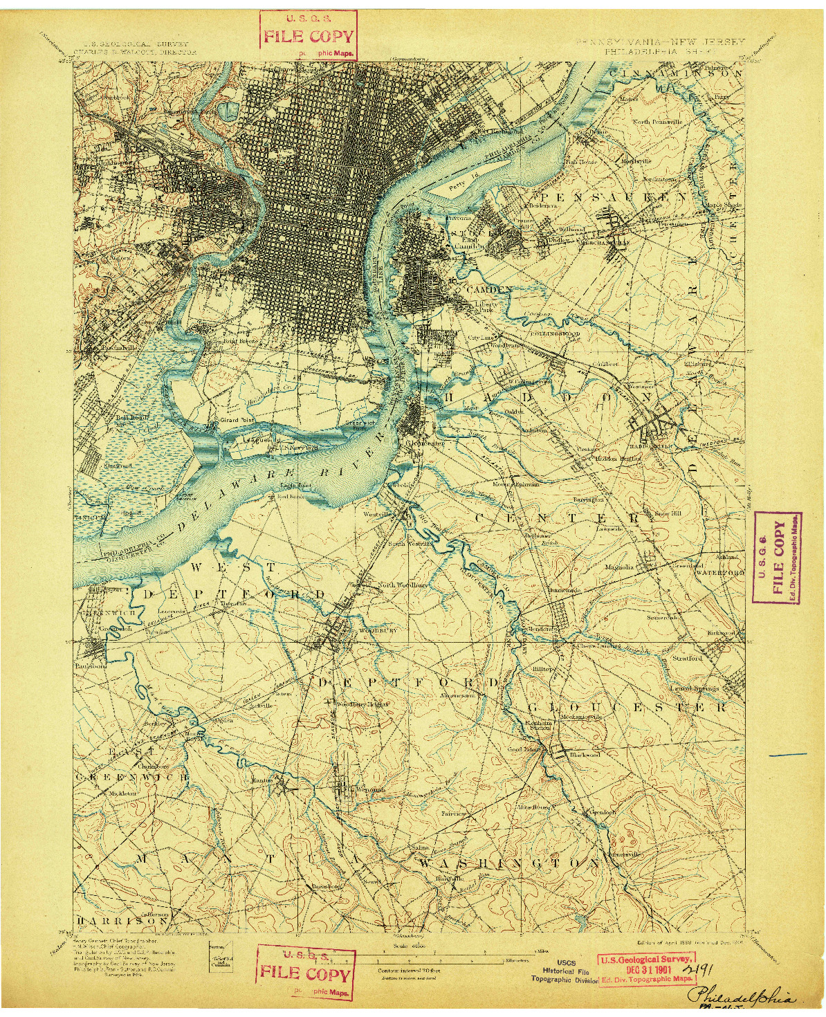 USGS 1:62500-SCALE QUADRANGLE FOR PHILADELPHIA, PA 1898