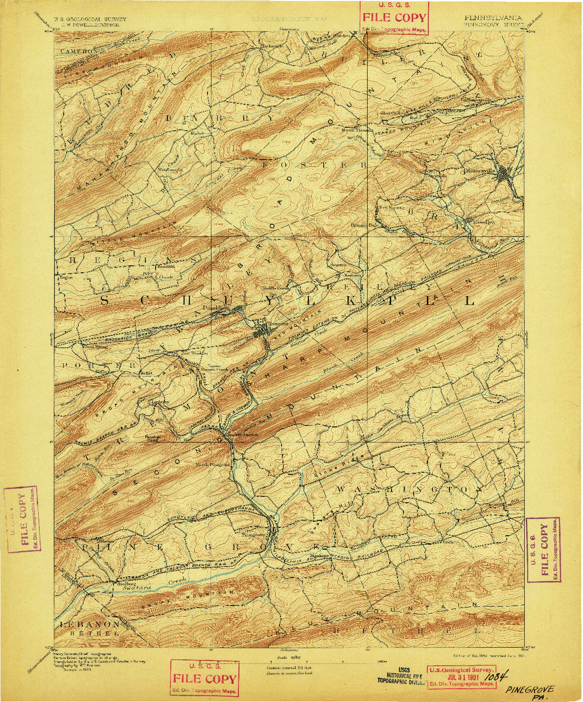 USGS 1:62500-SCALE QUADRANGLE FOR PINEGROVE, PA 1892