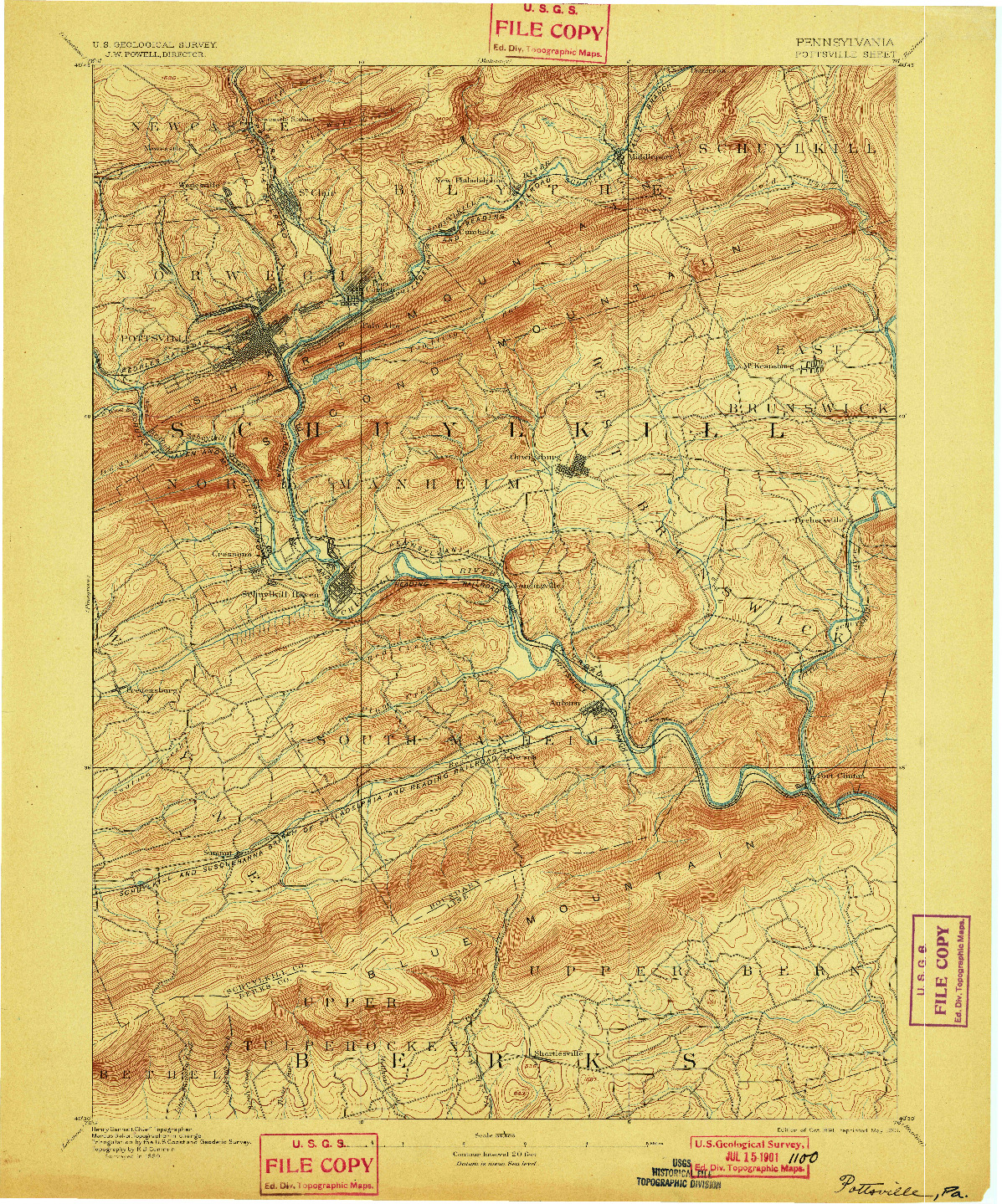 USGS 1:62500-SCALE QUADRANGLE FOR POTTSVILLE, PA 1891