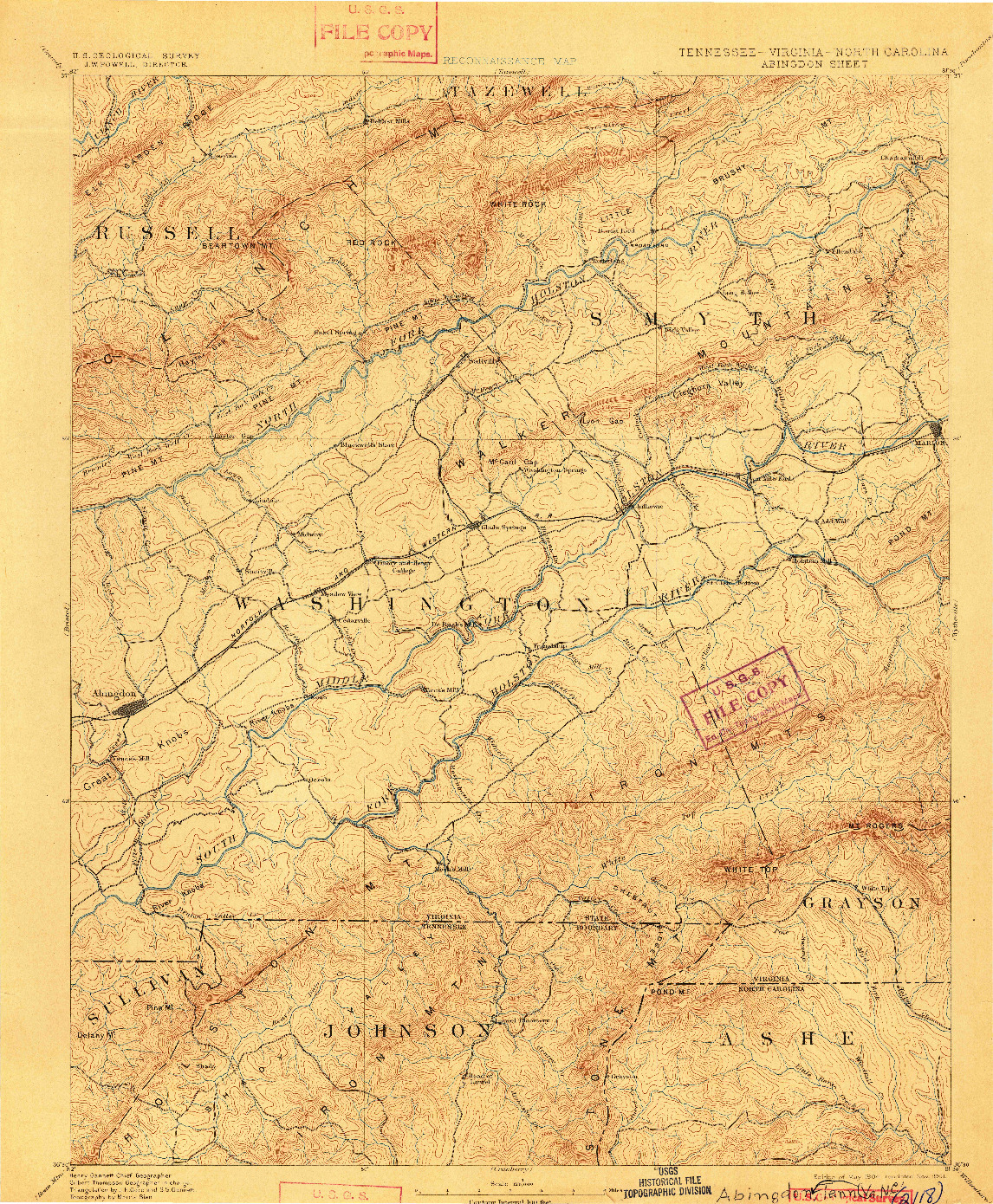 USGS 1:125000-SCALE QUADRANGLE FOR ABINGDON, TN 1894