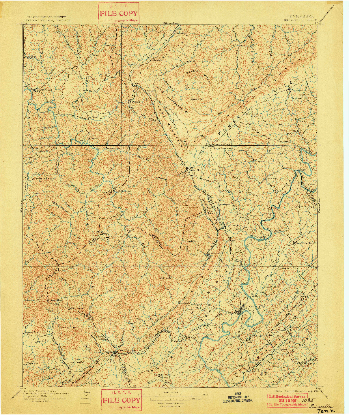 USGS 1:125000-SCALE QUADRANGLE FOR BRICEVILLE, TN 1896