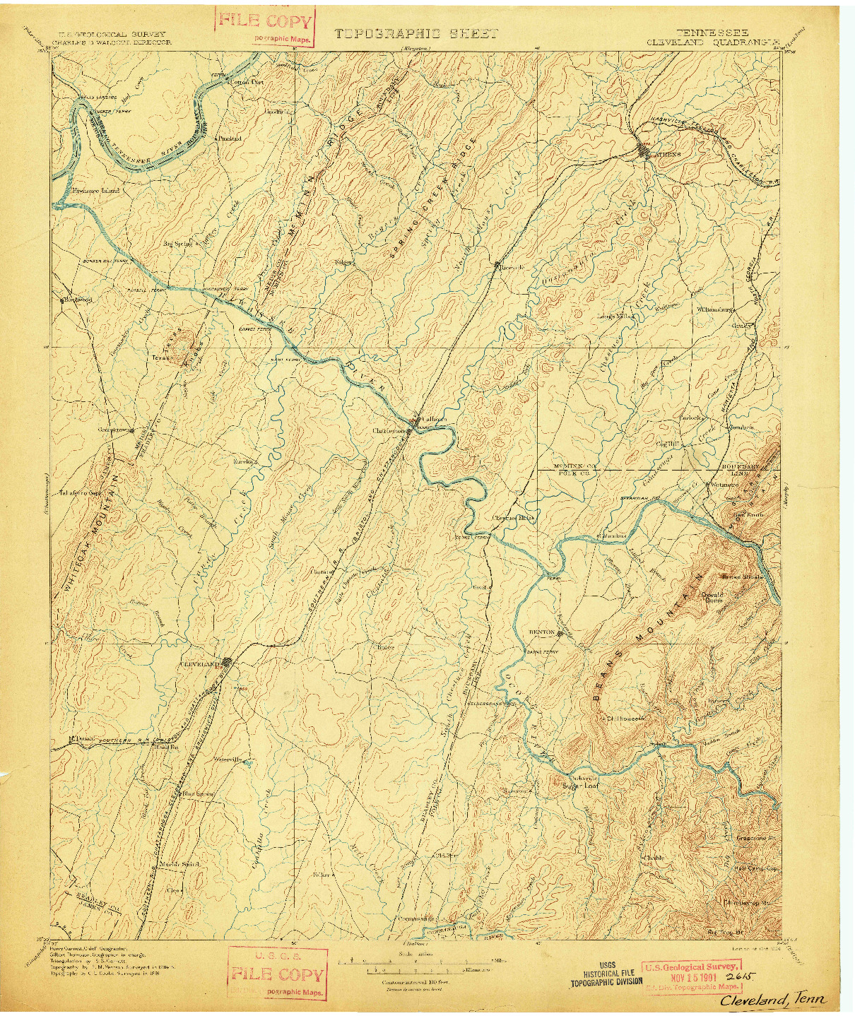 USGS 1:125000-SCALE QUADRANGLE FOR CLEVELAND, TN 1901