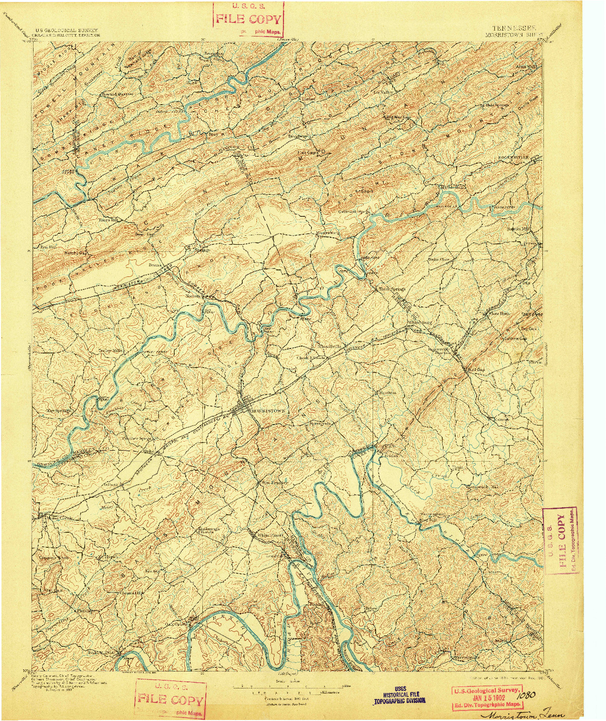 USGS 1:125000-SCALE QUADRANGLE FOR MORRISTOWN, TN 1895