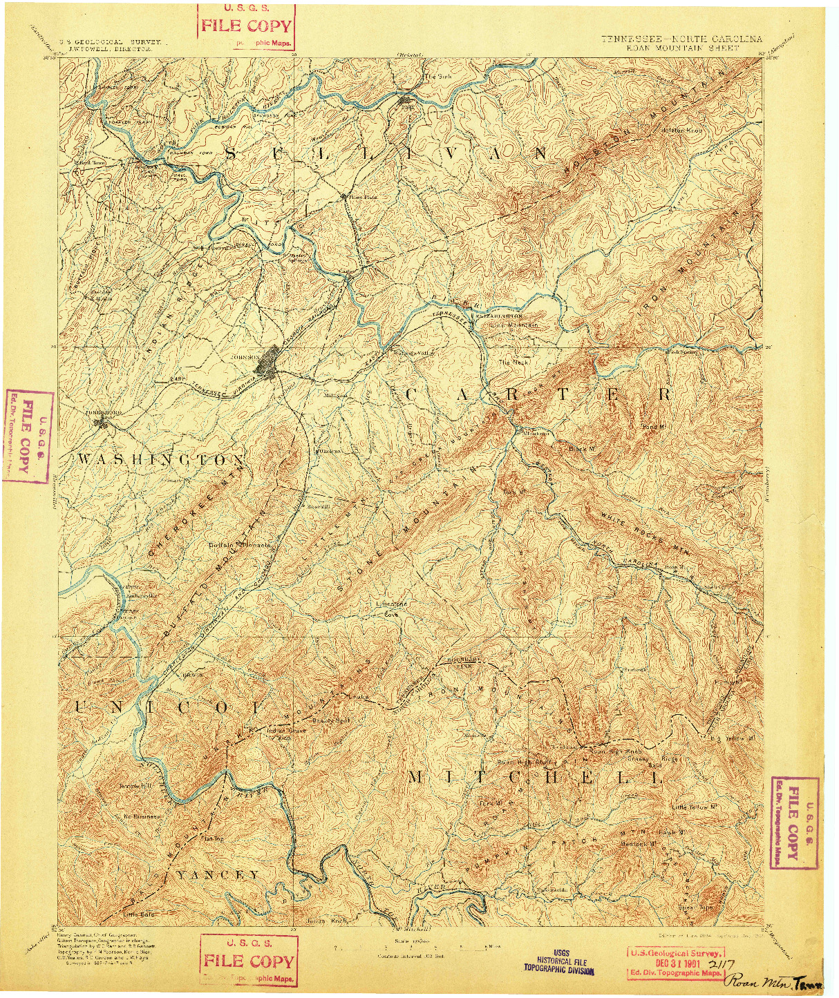 USGS 1:125000-SCALE QUADRANGLE FOR ROAN MOUNTAIN, TN 1894