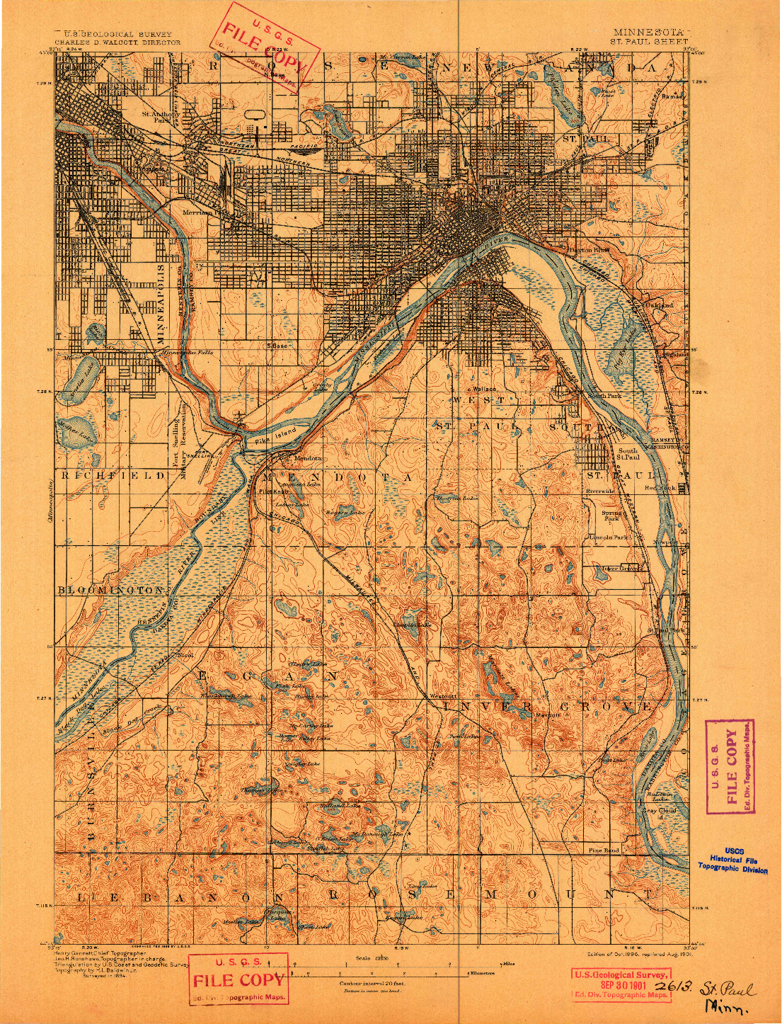 USGS 1:62500-SCALE QUADRANGLE FOR ST. PAUL, MN 1896