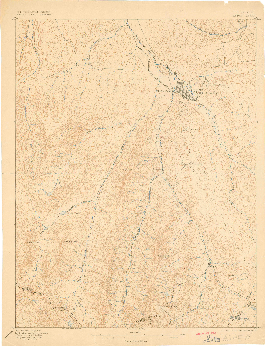 USGS 1:62500-SCALE QUADRANGLE FOR ASPEN, CO 1895