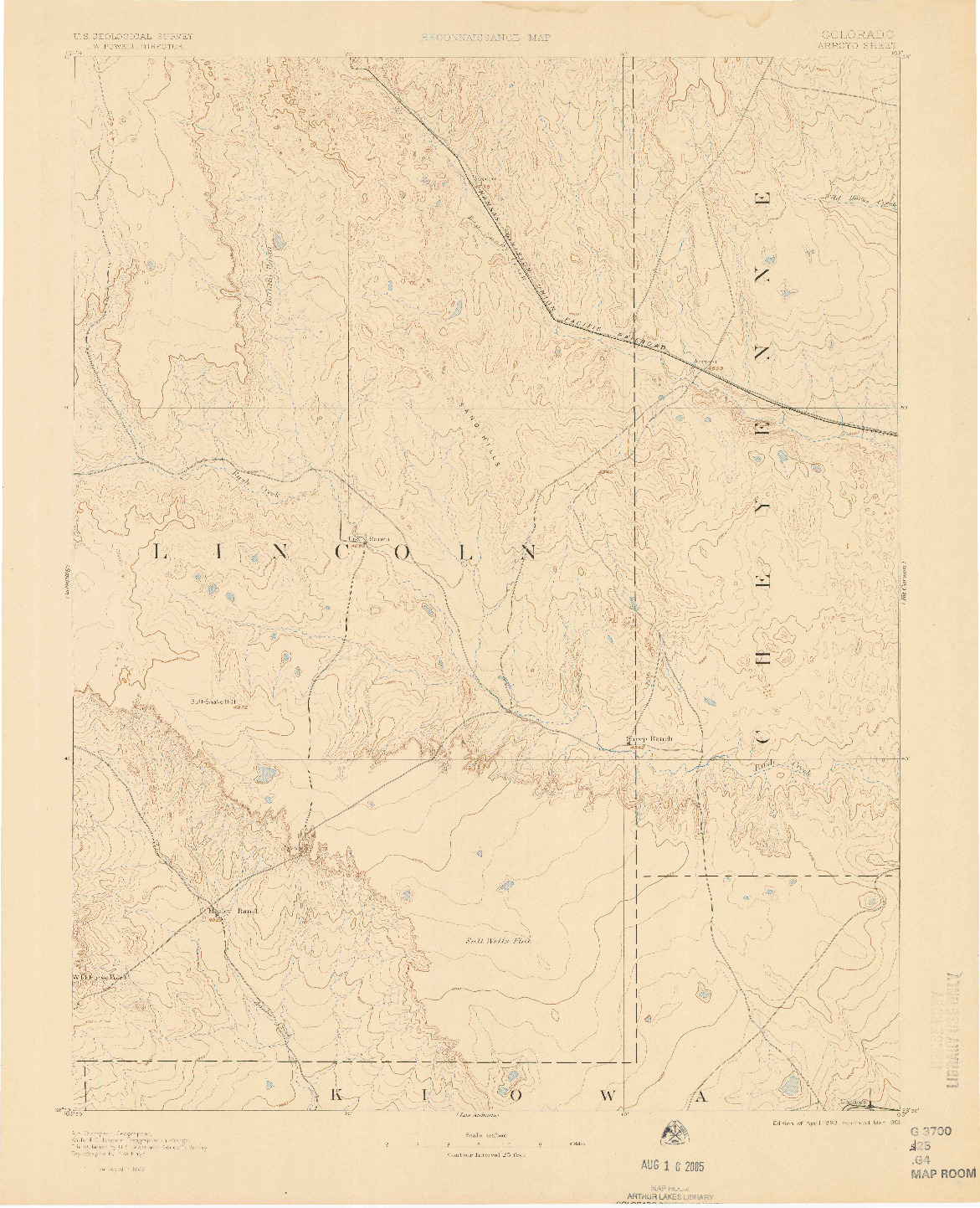 USGS 1:125000-SCALE QUADRANGLE FOR ARROYO, CO 1893