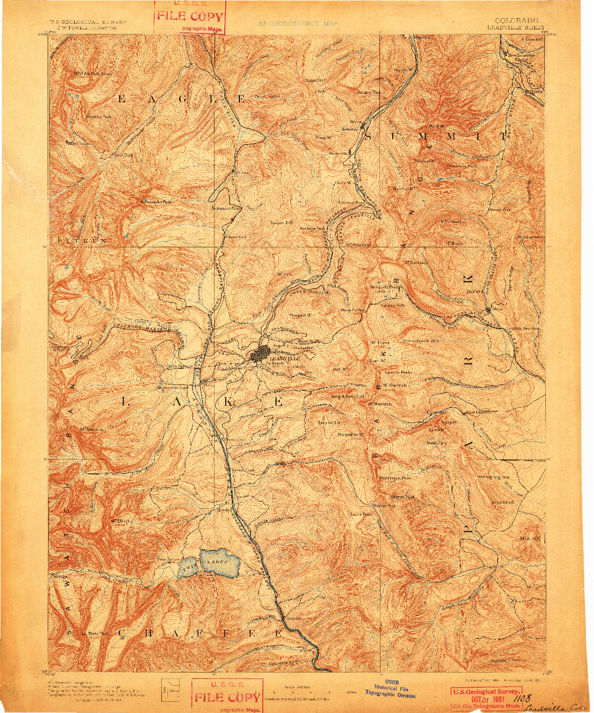 USGS 1:125000-SCALE QUADRANGLE FOR LEADVILLE, CO 1891