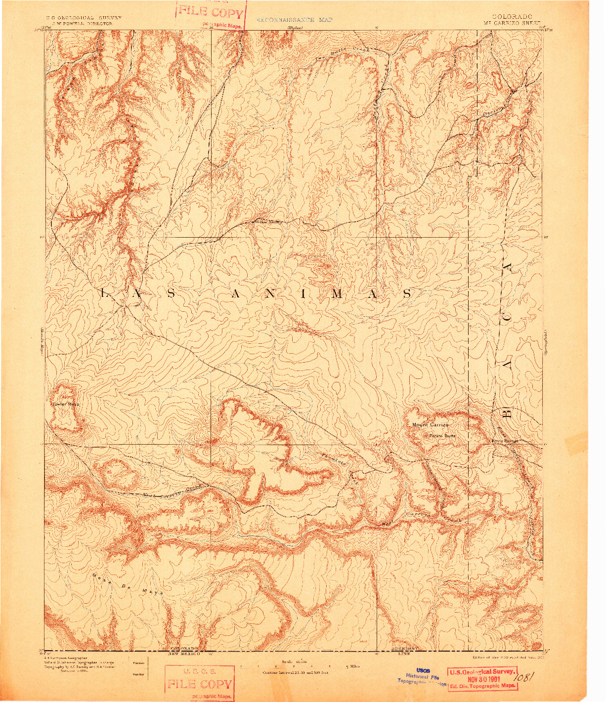 USGS 1:125000-SCALE QUADRANGLE FOR MT CARRIZO, CO 1892