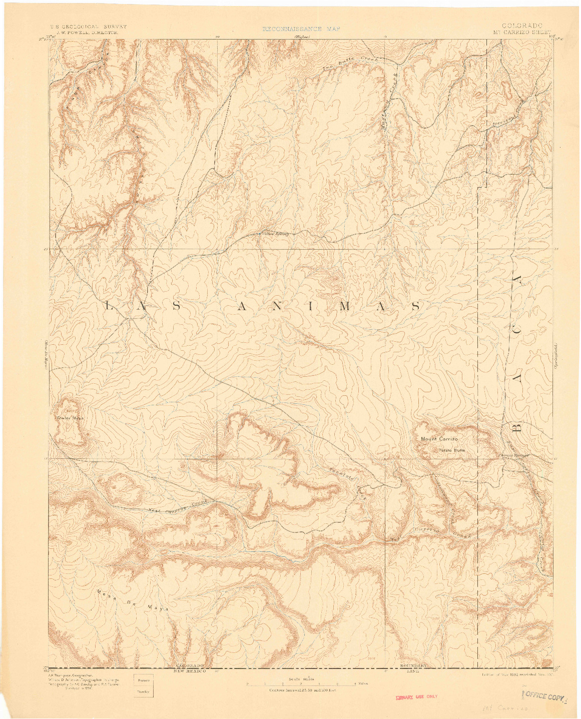 USGS 1:125000-SCALE QUADRANGLE FOR MT CARRIZO, CO 1892