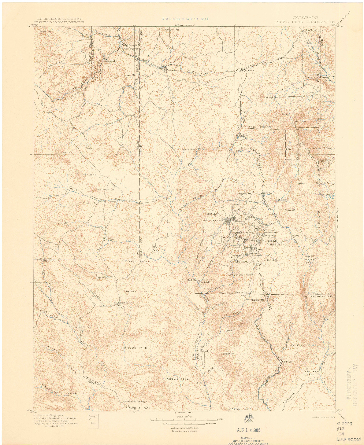USGS 1:125000-SCALE QUADRANGLE FOR PIKES PEAK, CO 1901
