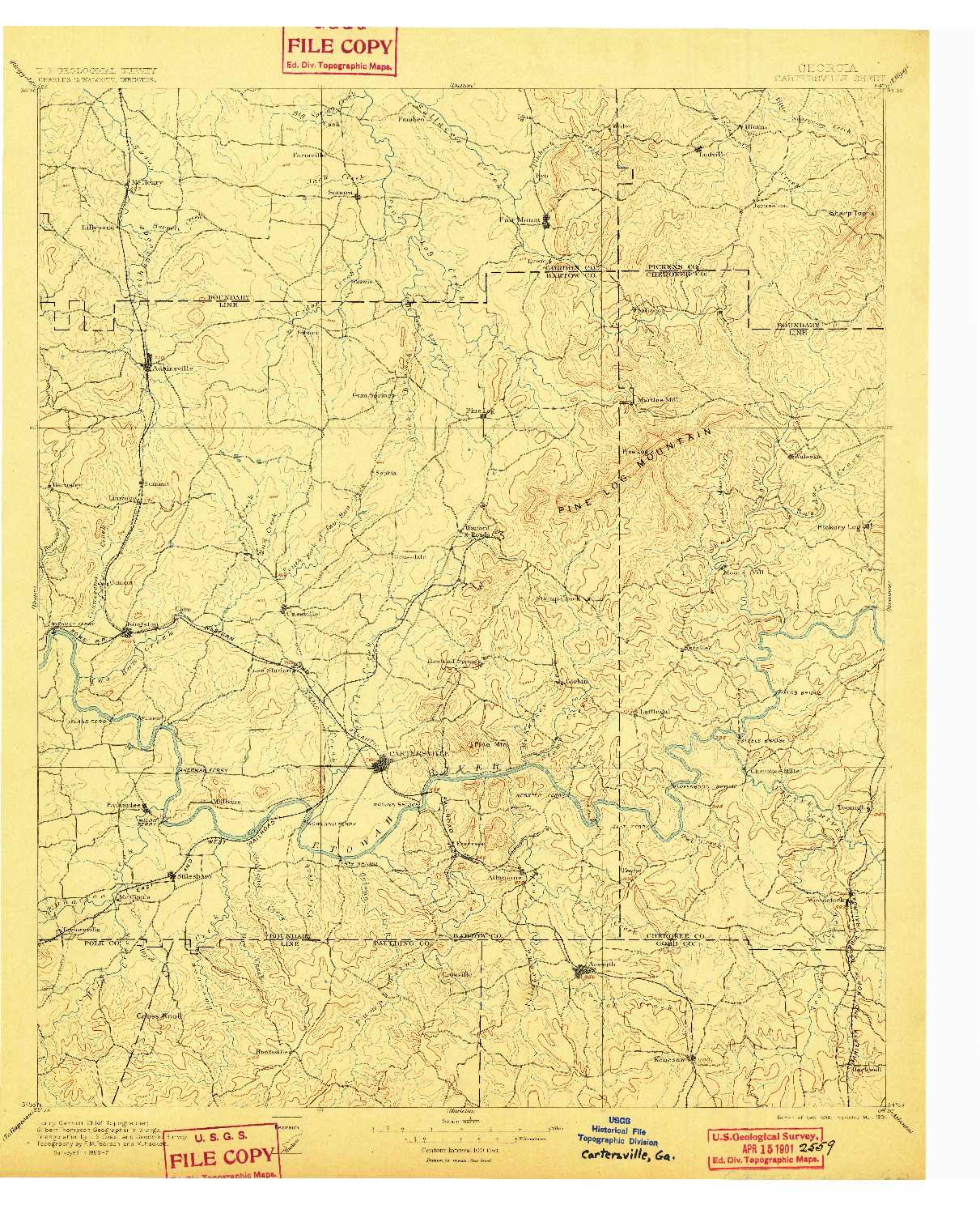 USGS 1:125000-SCALE QUADRANGLE FOR CARTERSVILLE, GA 1896