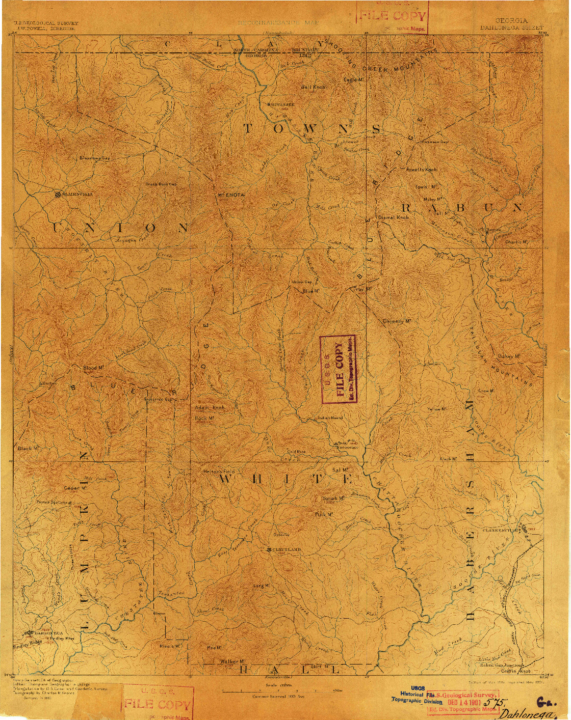 USGS 1:125000-SCALE QUADRANGLE FOR DAHLONEGA, GA 1892