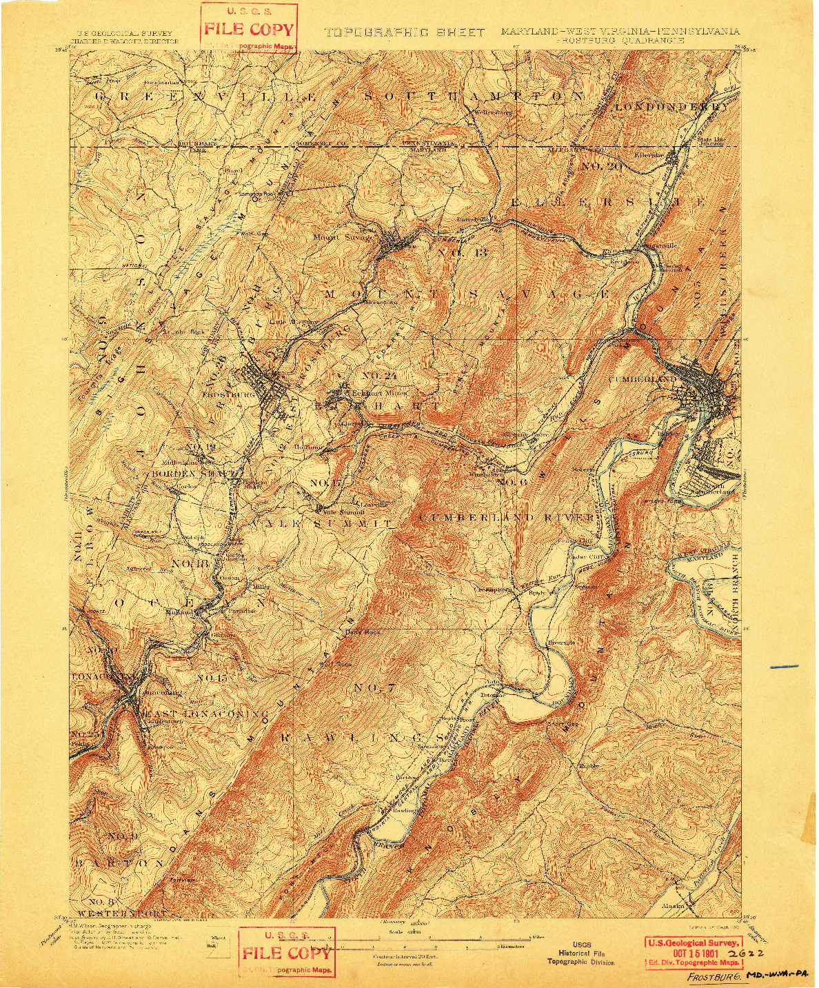 USGS 1:62500-SCALE QUADRANGLE FOR FROSTBURG, MD 1901